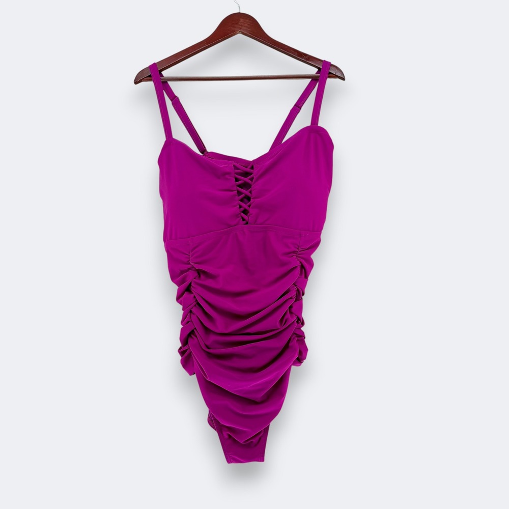 Torrid Women Ruched Lattice One Piece Swimsuit 4X(4 Tagged) Pink Fuschia